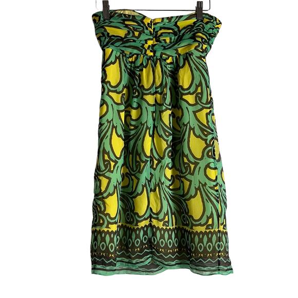 Milly New York Green Yellow Tropical Print Strapless Silk Dress Size 0 - Picture 8 of 10